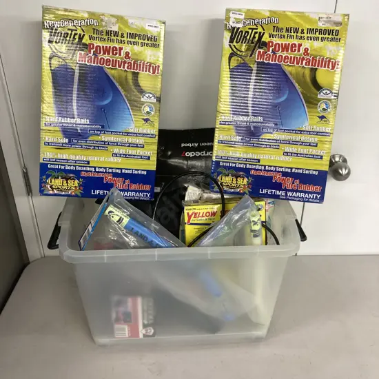 Assorted Fins, Snorkels, Redback Gear, Air Bed Etc